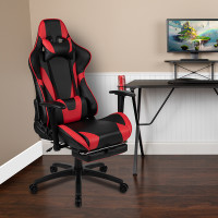 Flash Furniture CH-187230-RED-GG X30 Gaming Chair Racing Office Ergonomic Computer Chair with Fully Reclining Back and Slide-Out Footrest in Red LeatherSoft